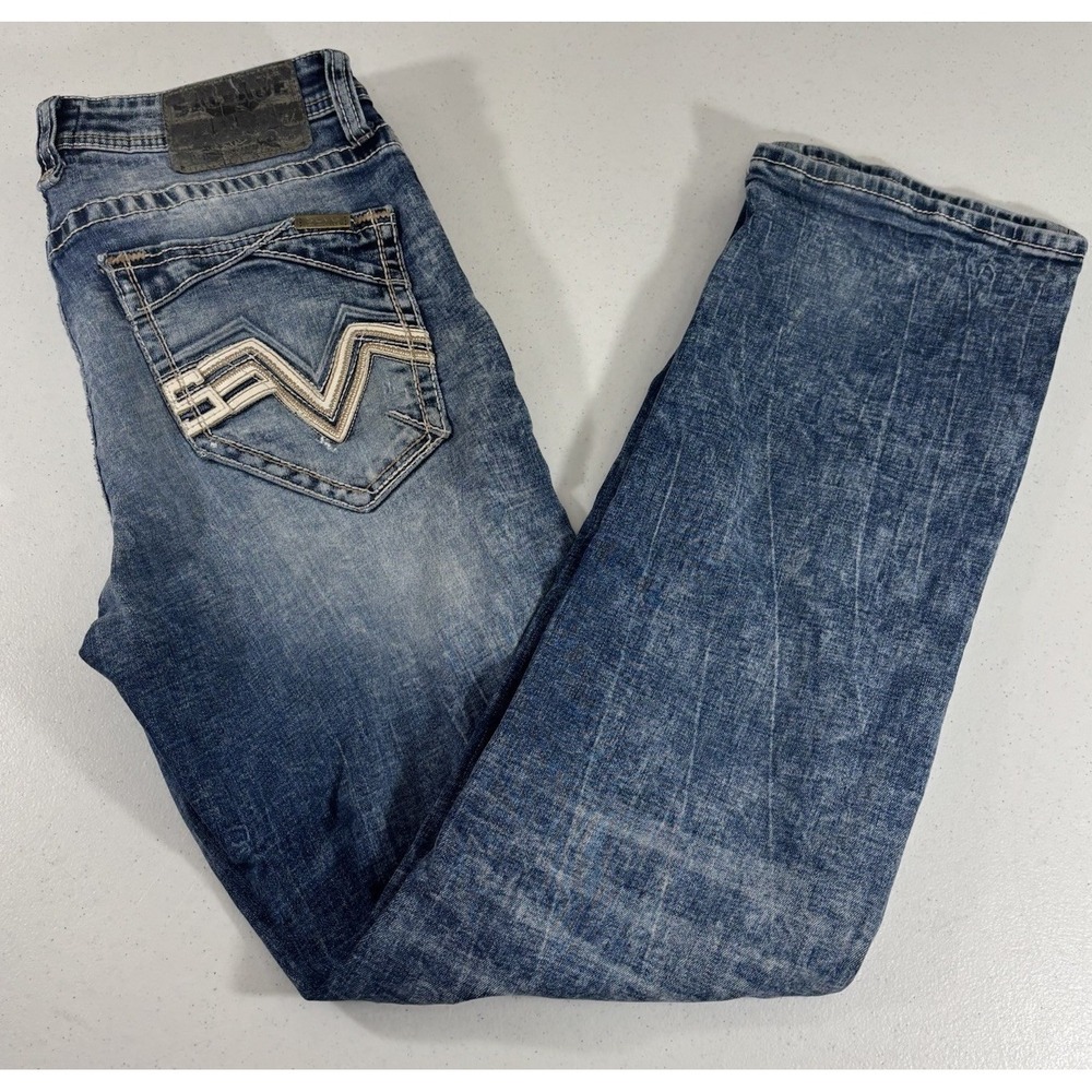 Buckle SLVG Salvage Jeans Men 33x33 Mayhem Regular Bootcut Blue Denim Distressed